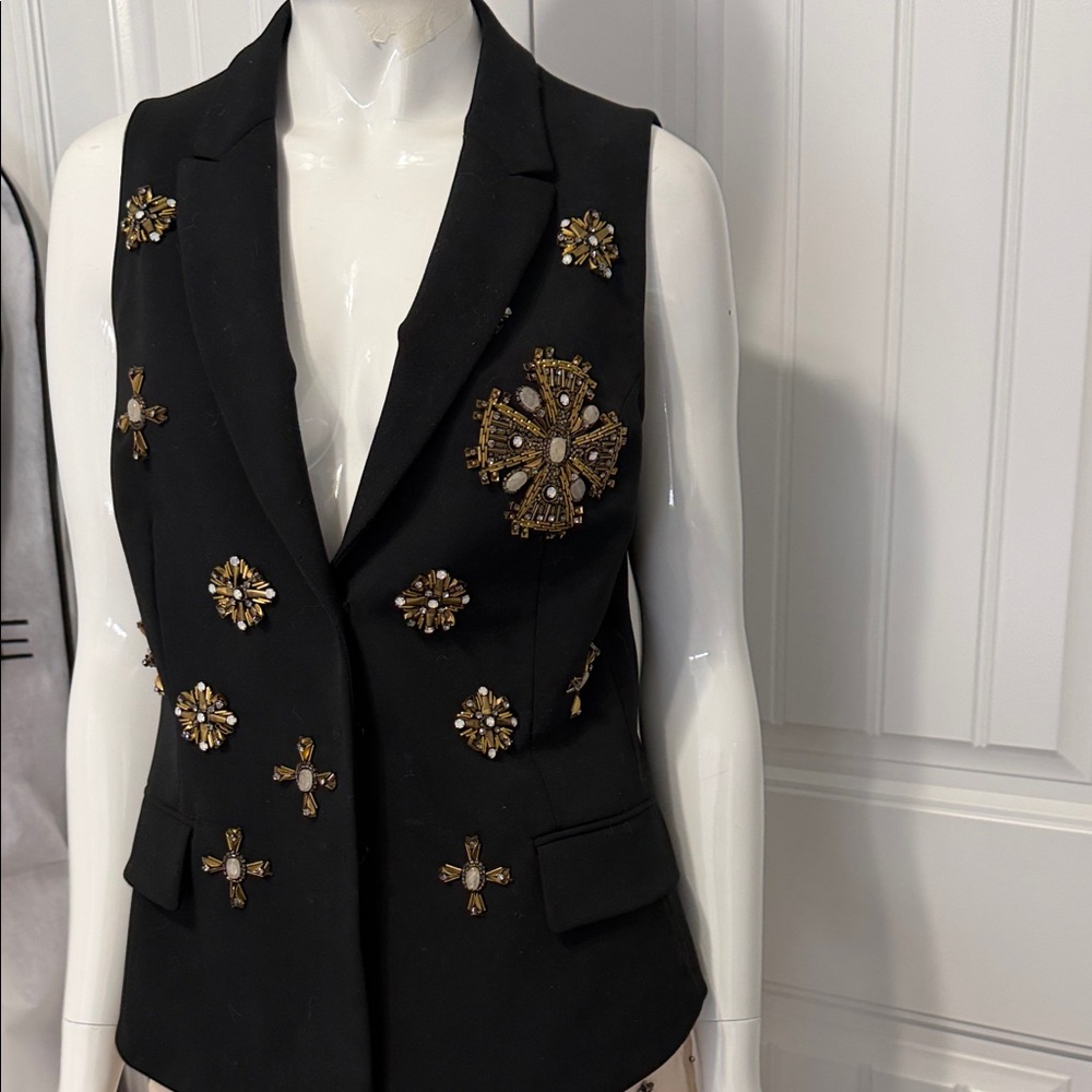 ✨ Alberta Ferretti Embellished Black Vest – Couture Statement Piece Size44IT